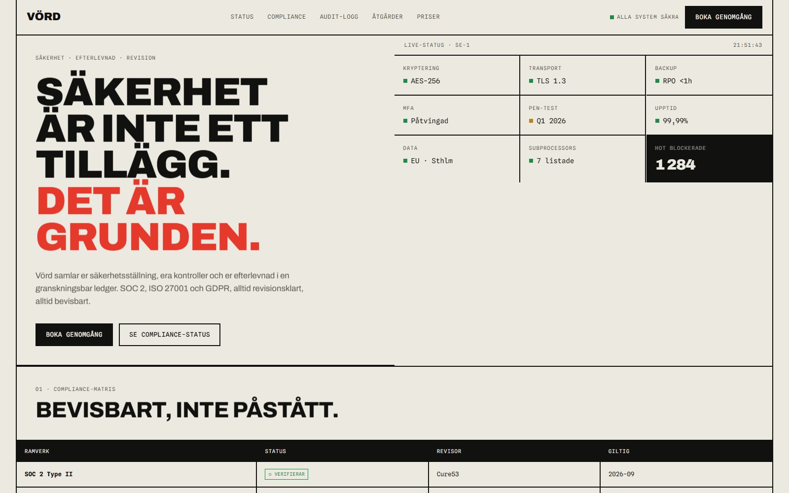 Hemsida-demo för Vörd - B2B SaaS