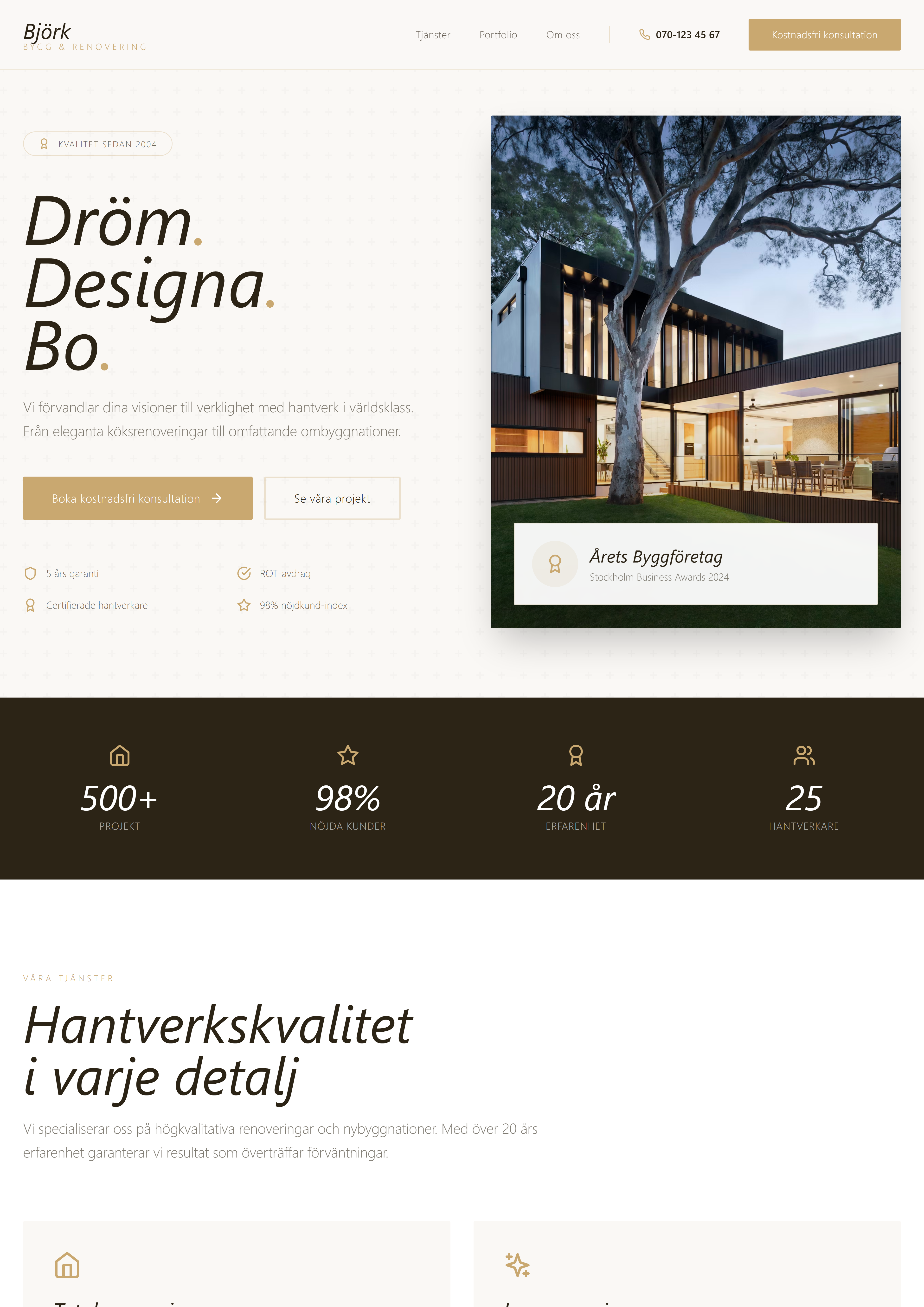 Björk Bygg – exempel på modern företagshemsida från WebYard