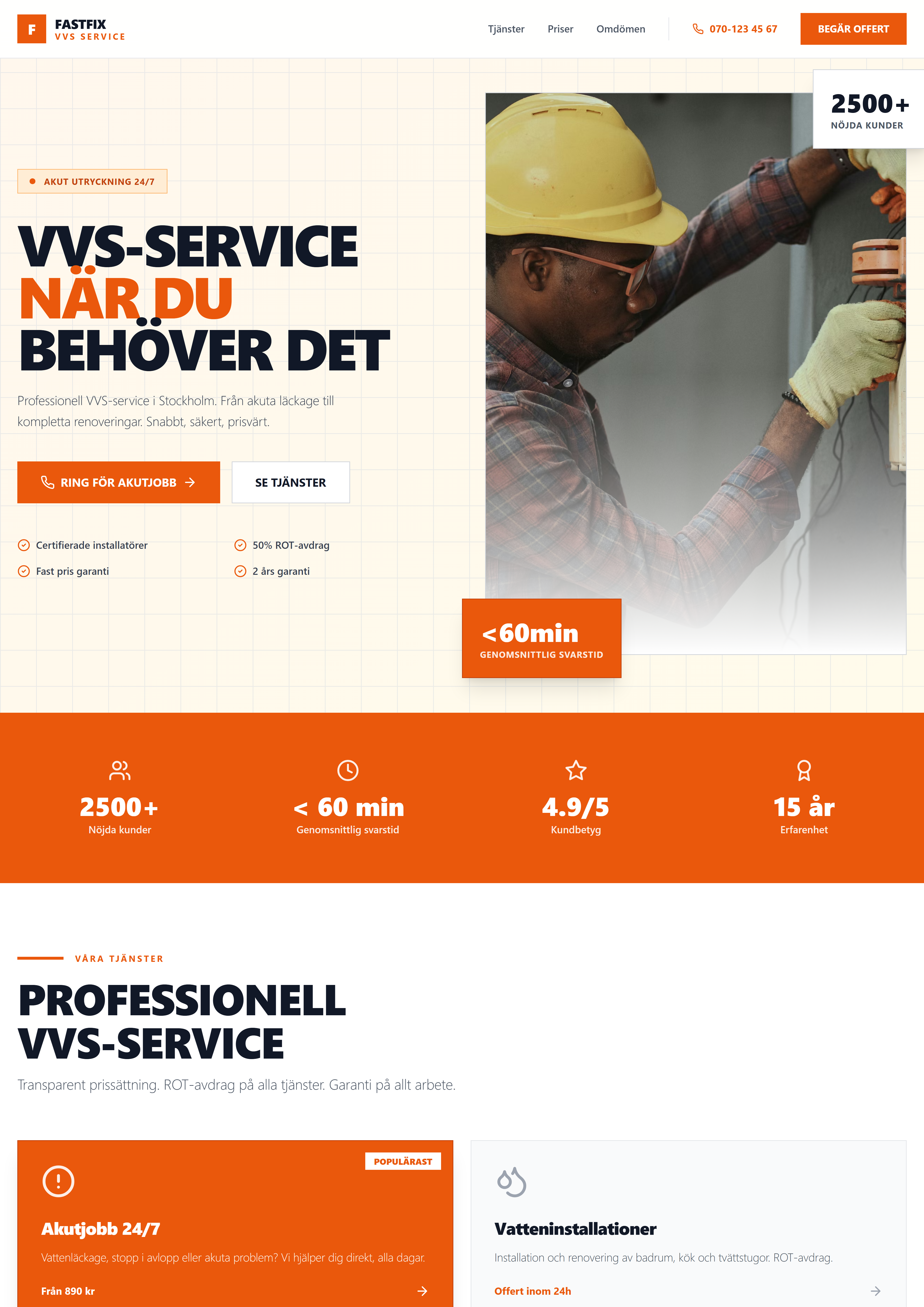 Fastfix VVS – exempel på modern företagshemsida från WebYard
